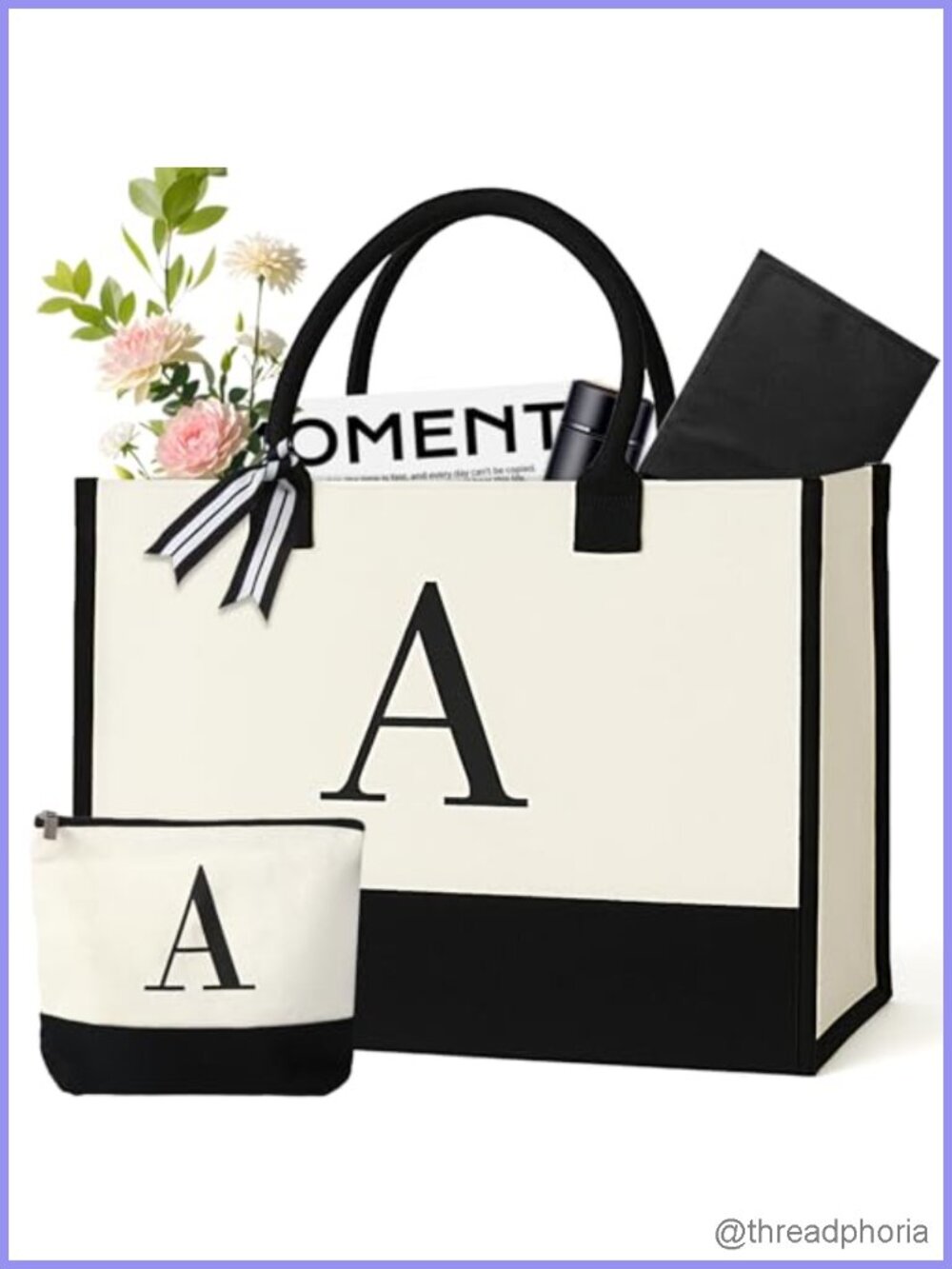 Canvas Tote Bag Personalized Monogram Gift Set Women Waterproof